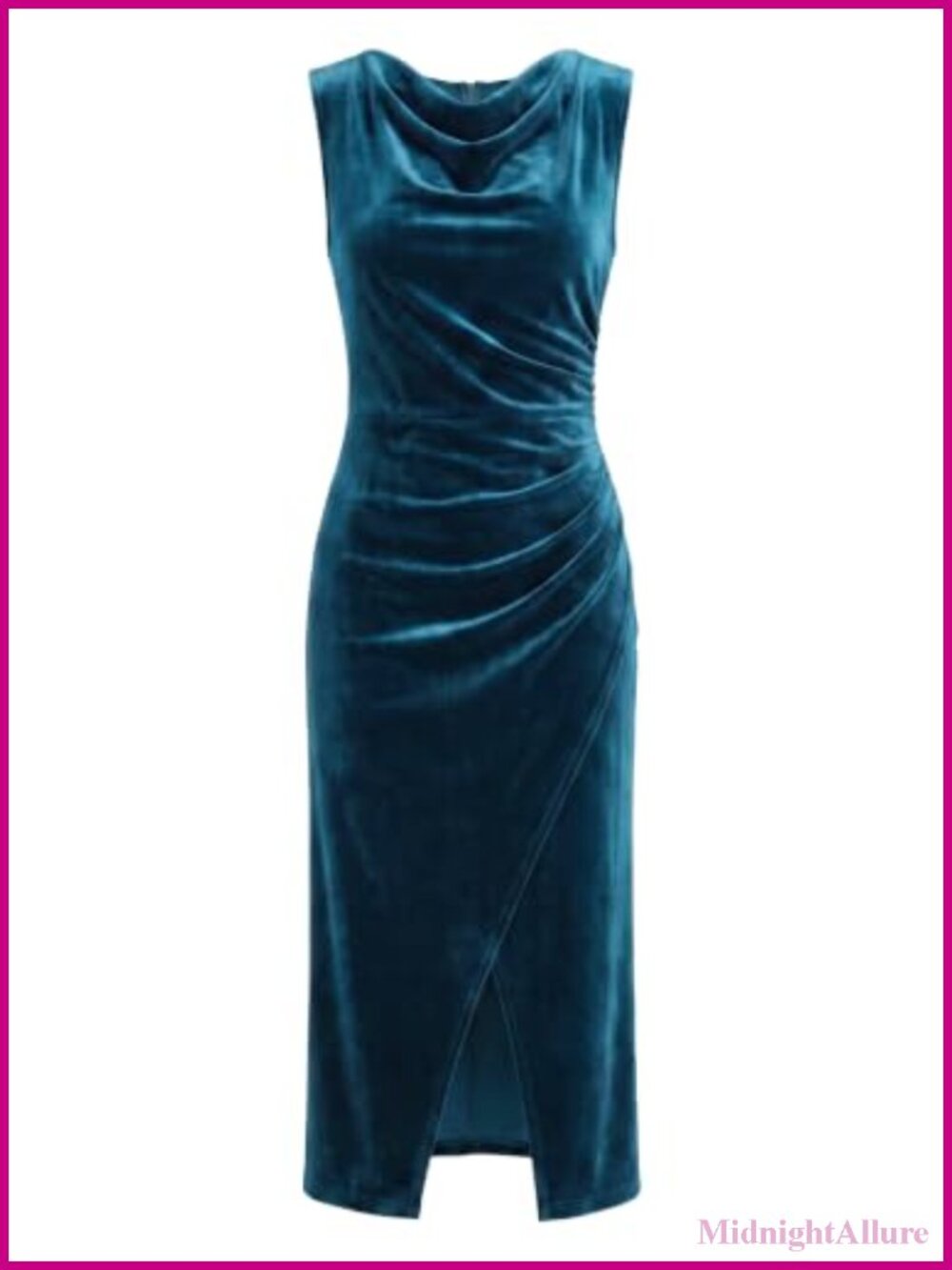 Velvet Cowl Neck Sleeveless Midi Dress Side Slit Wedding Guest Cocktail